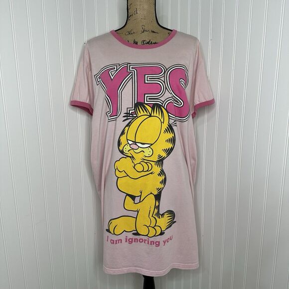 Vintage 90s Garfield Yes I Am Ignoring You Night Sleep Shirt Pink One Size - Picture 15 of 15